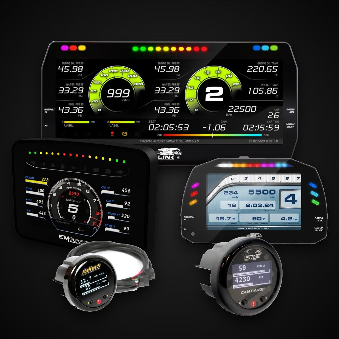 Link, Emtron and Haltech dashes and CAN gauges
